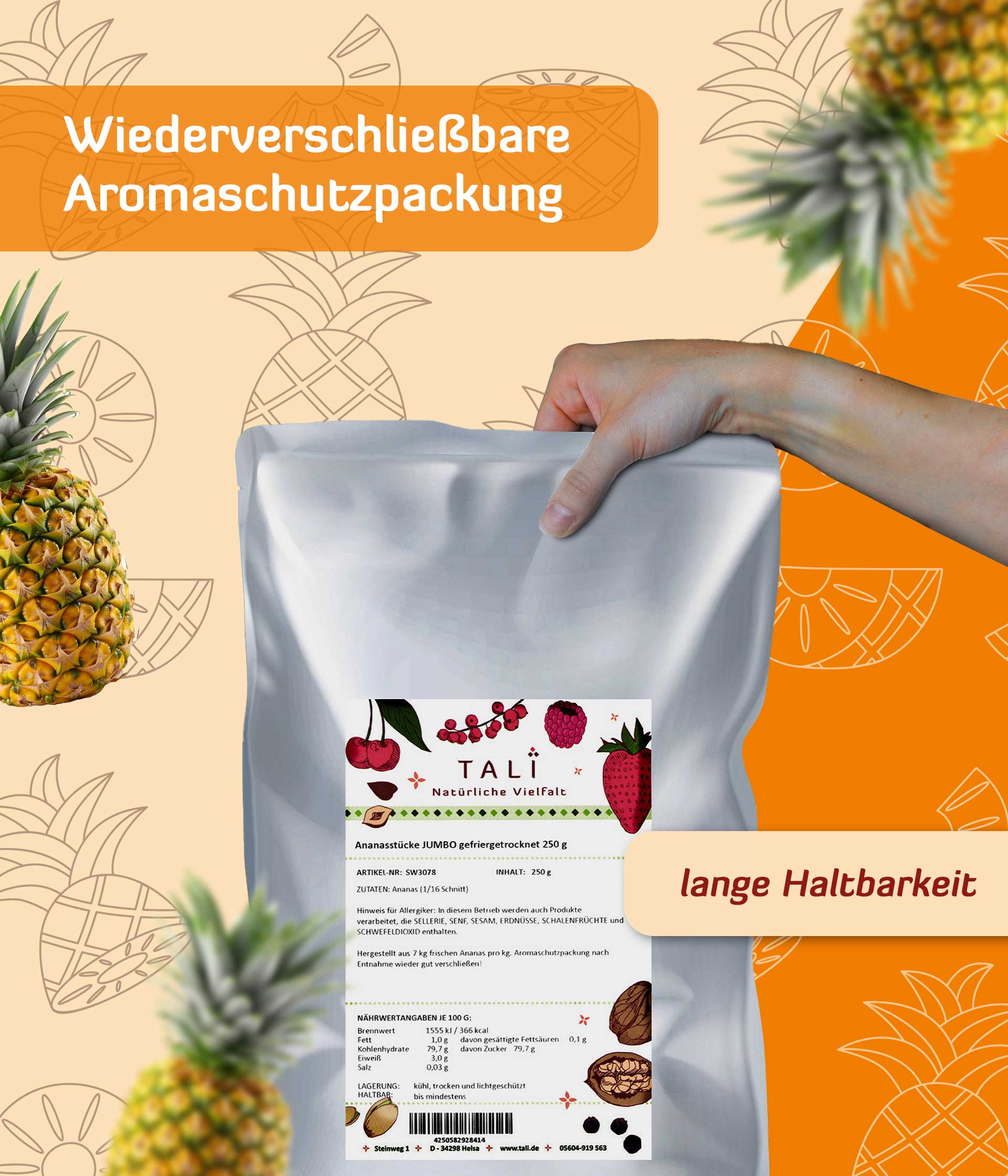 Ananasstücke JUMBO gefriergetrocknet 500 g