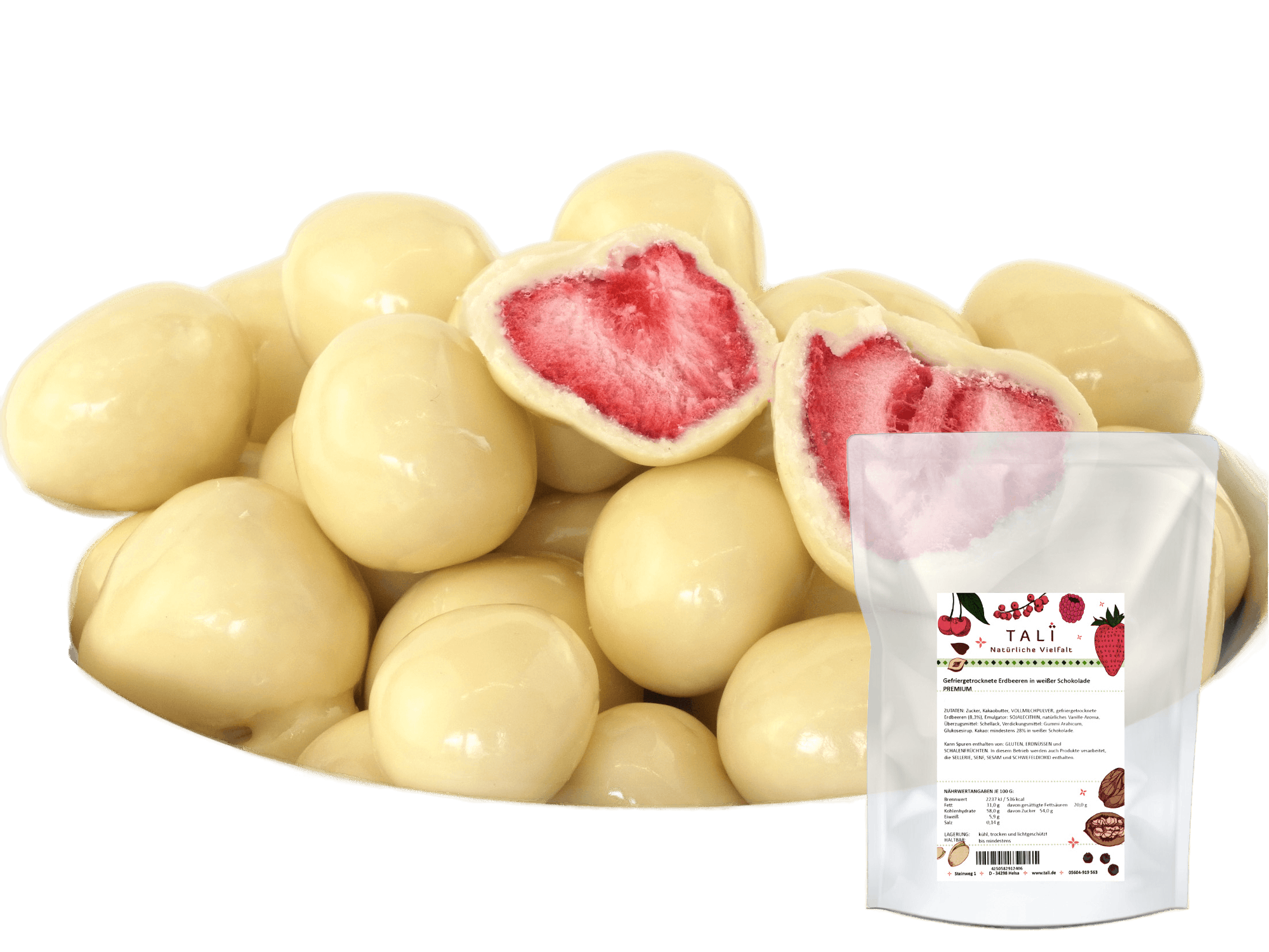 Gefriergetrocknete Erdbeeren in weißer Schokolade PREMIUM 250 g