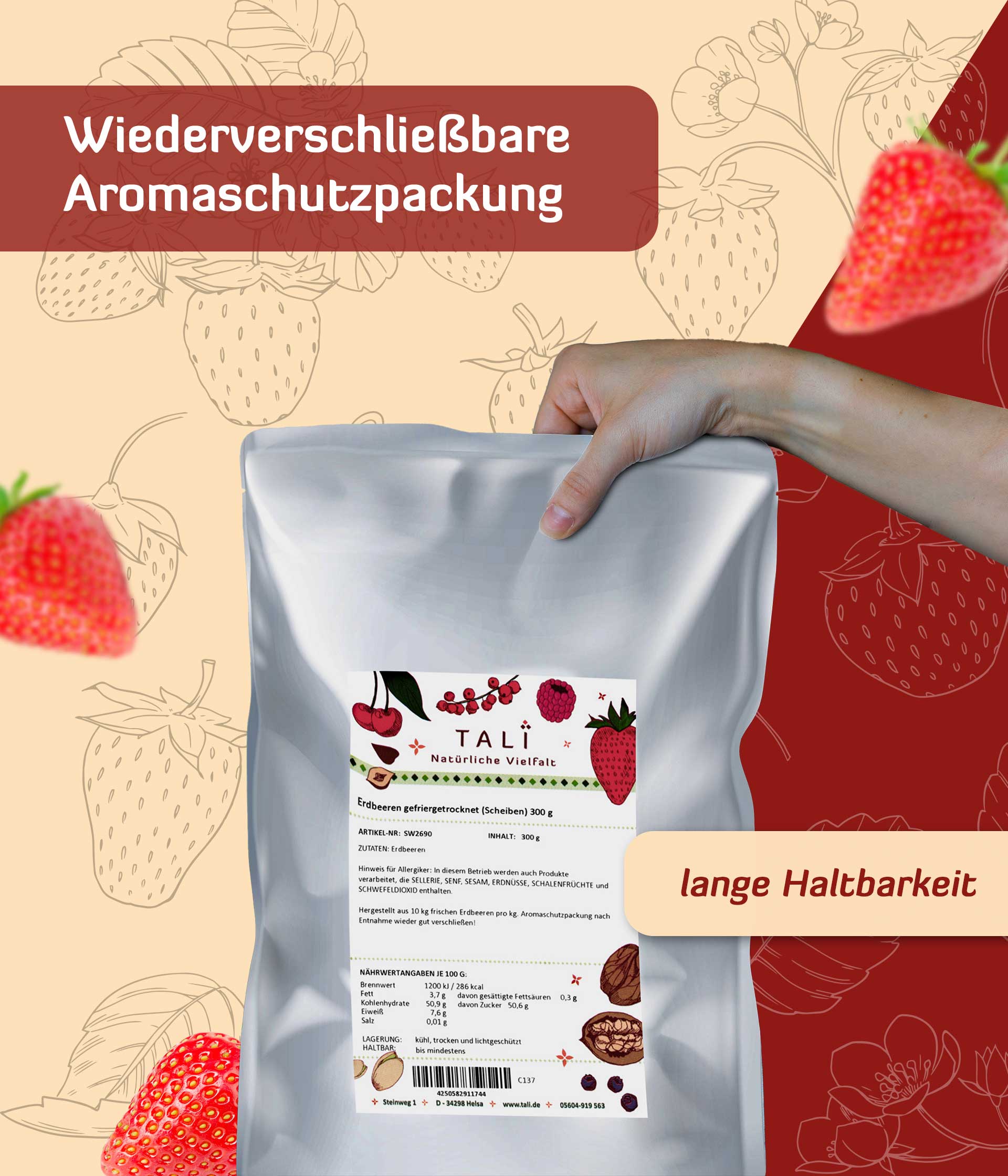 Erdbeeren gefriergetrocknet SPECIAL EDITION mit Anti-Staub-Coating - weniger Pulver 125 g Beutel
