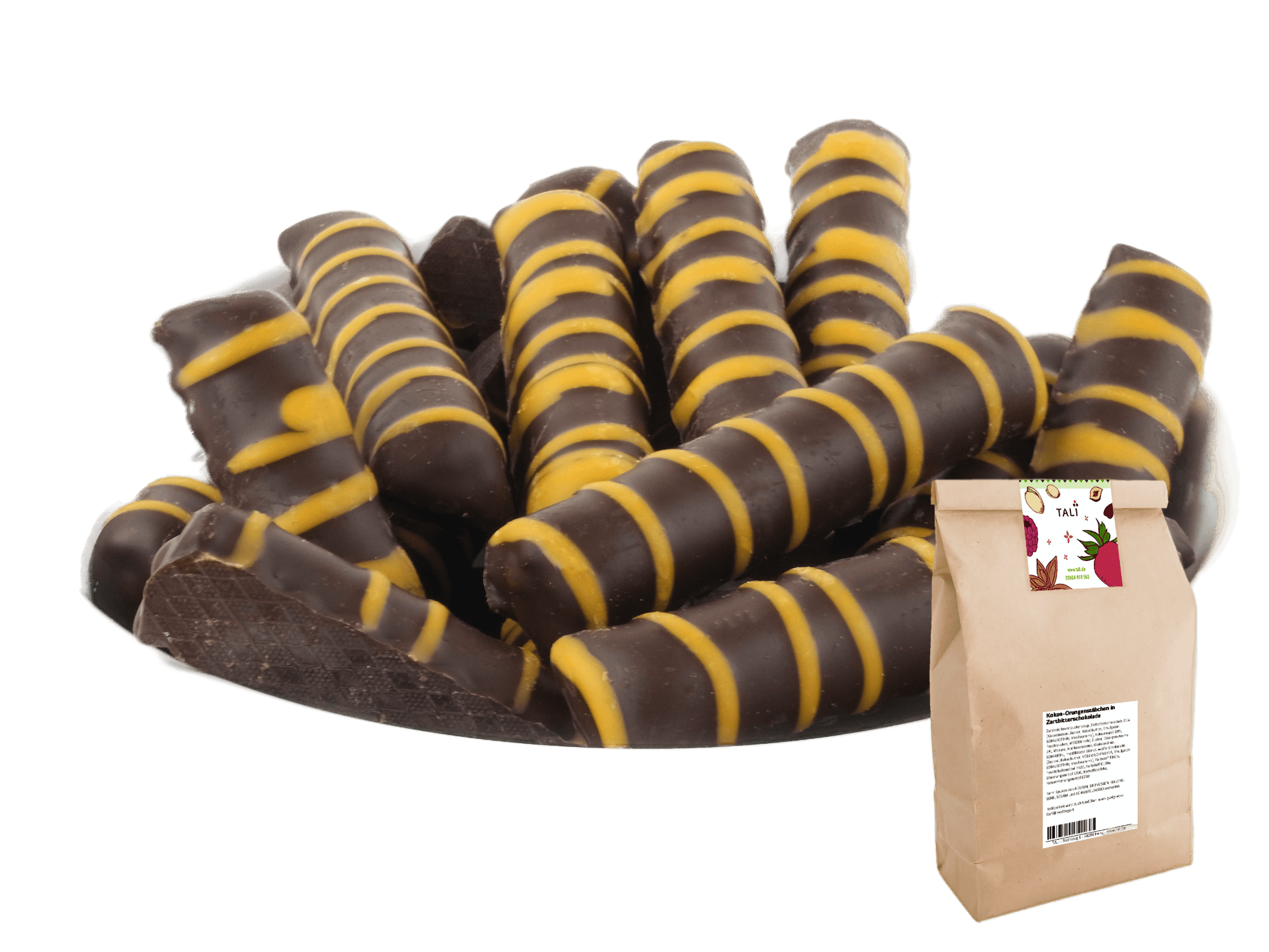 Kokos-Orangenstäbchen in Zartbitterschokolade 100 g