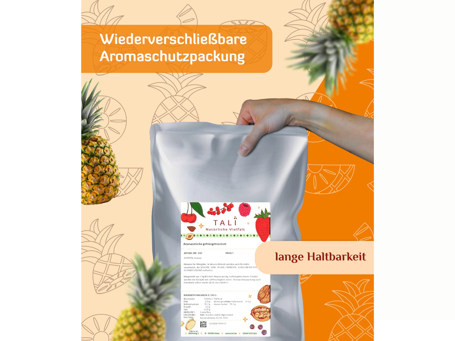 Ananasstücke gefriergetrocknet 200 g