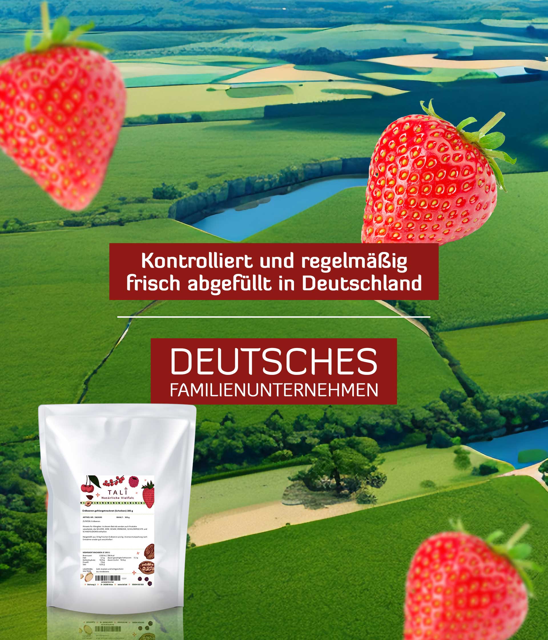 Erdbeeren gefriergetrocknet SPECIAL EDITION mit Anti-Staub-Coating - weniger Pulver 125 g Beutel