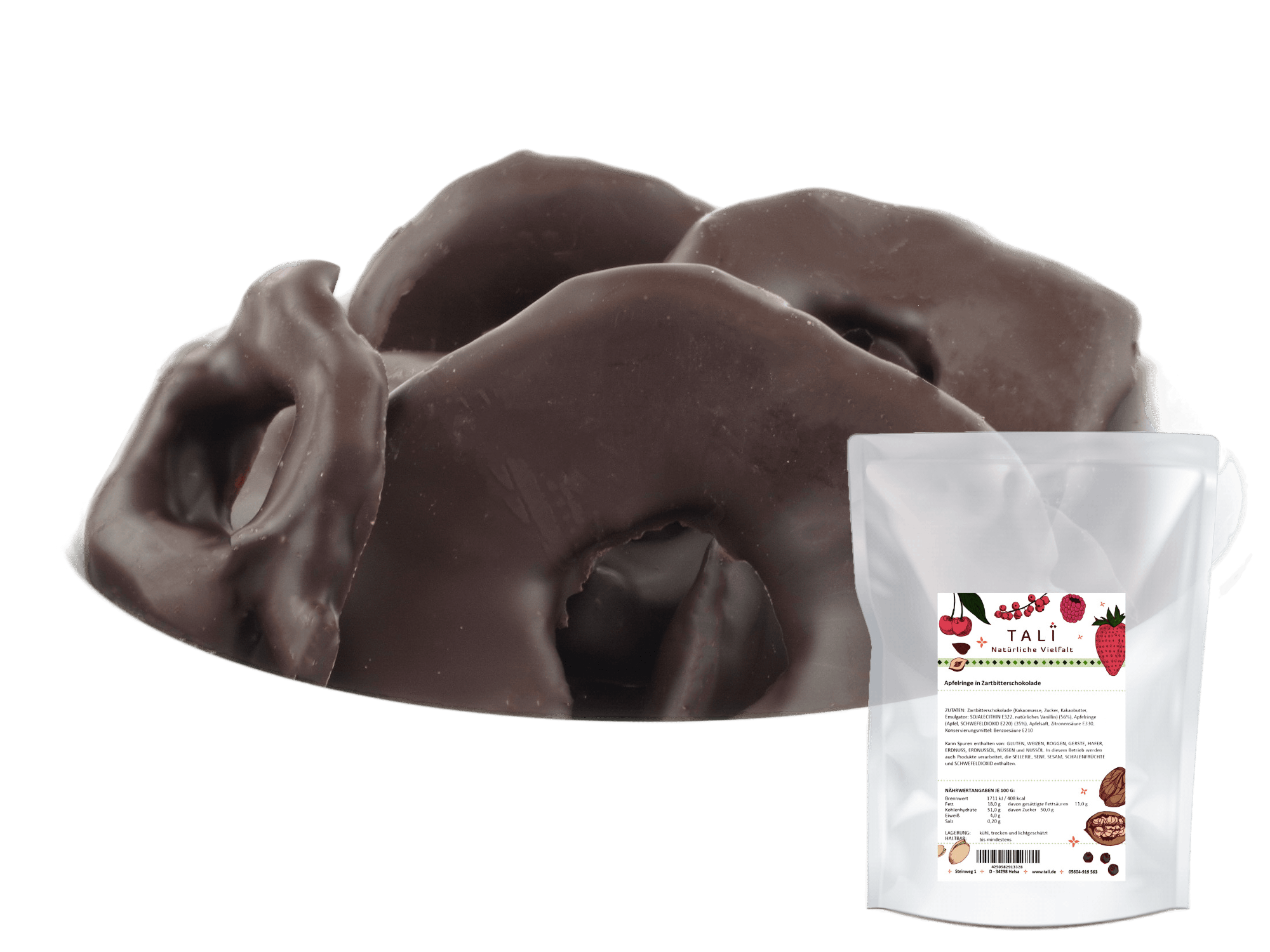 Apfelringe in Zartbitterschokolade 250 g