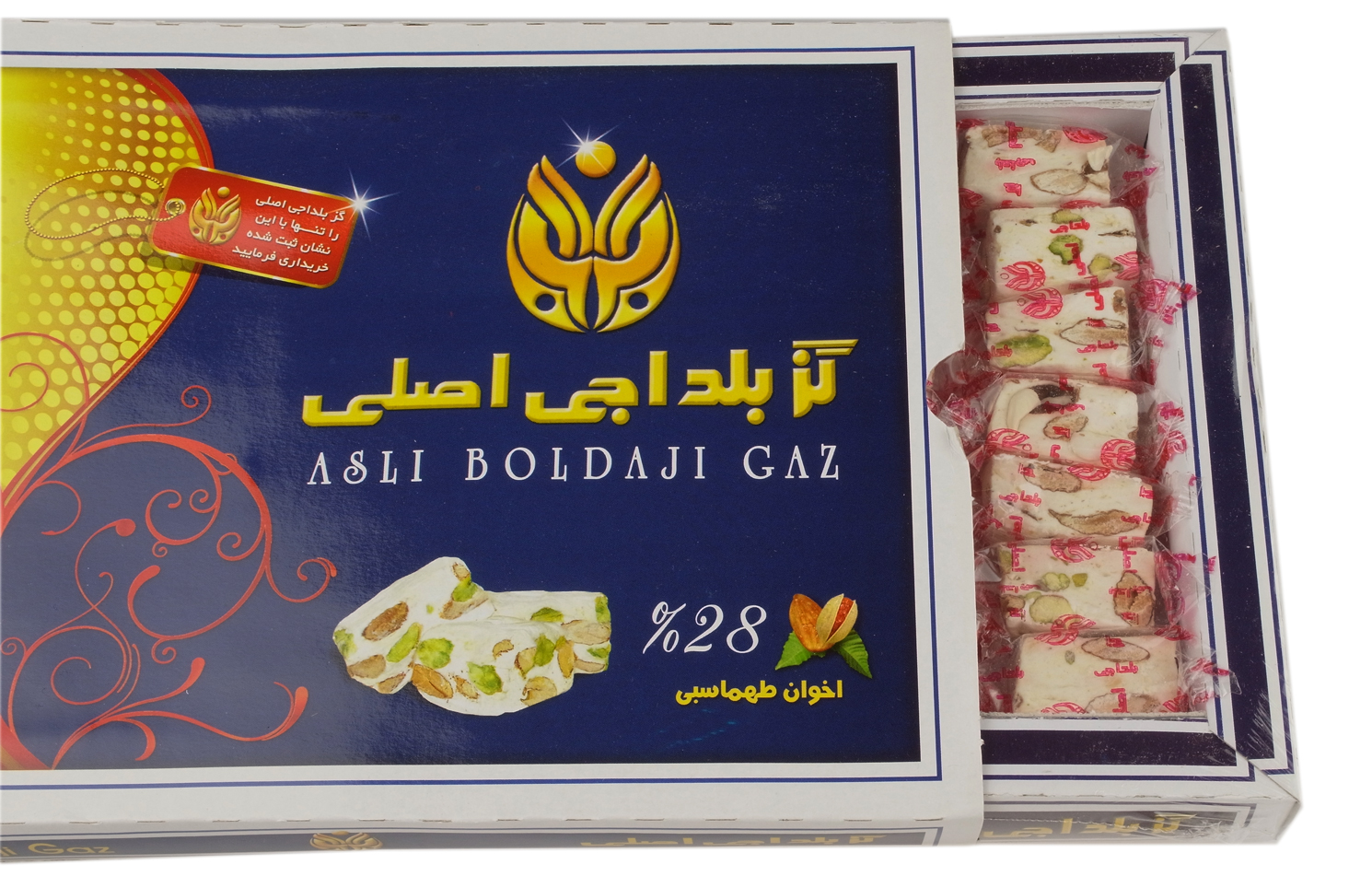 Asli Boldaji Gaz Stücke mit 28% Pistazien 400 g