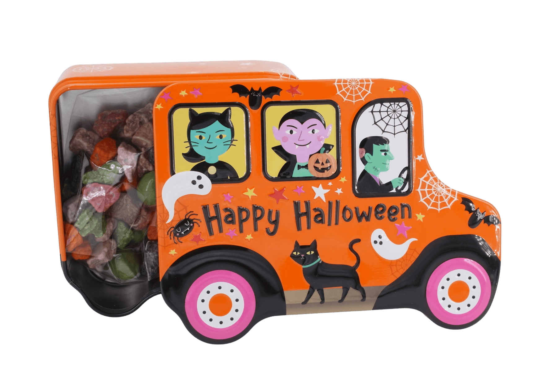 Halloween-Dose SNEAKY - gefüllt mit 100 g Schokosteinen